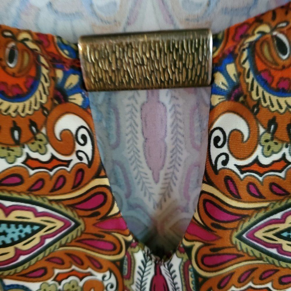 Boho Tunic Top With Long Flared Sleeves With A Paisley Mandala Print Sz PL - Picture 10 of 12